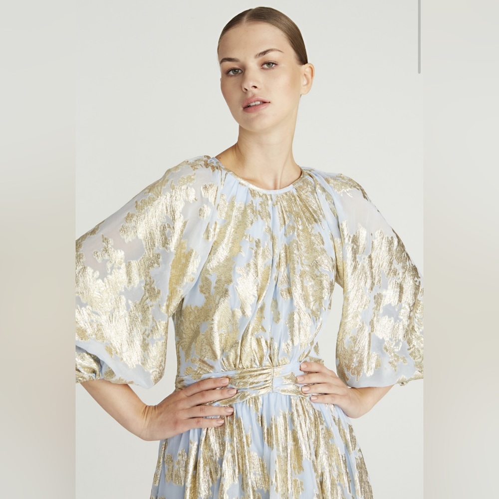 ML Monique Lhuillier Cocktail Dress, Light Blue and Metalic